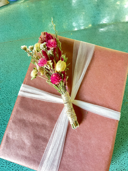 Pink posy on gift box