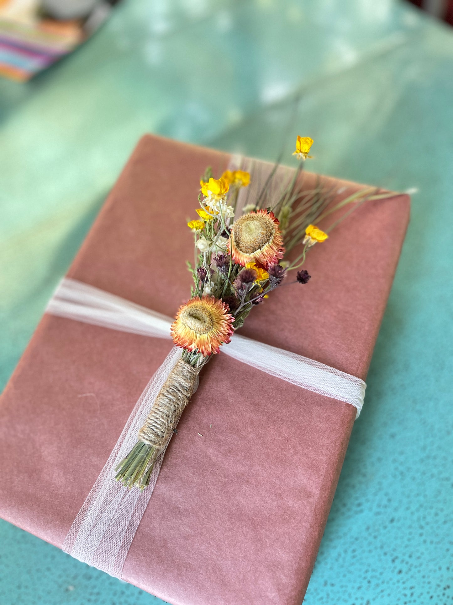 Yellow Orange Magnet Posy on Gift Box